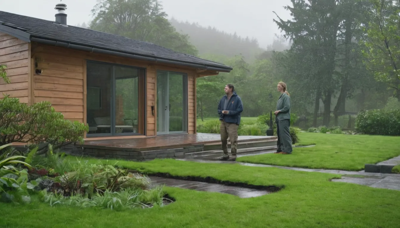 A friendly provider talking with a homeowner beside a septic tank lid in a green yard in Kent